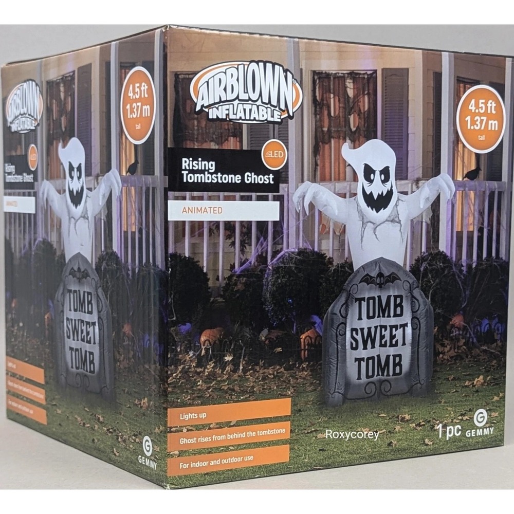 Halloween Gemmy 4 ft Animated Rising Tombstone Tomb Sweet Tomb Ghost Inflatable